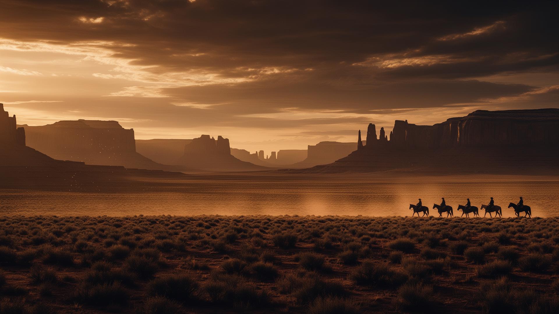 Paisagem cinematográfica do velho oeste ao pôr do sol